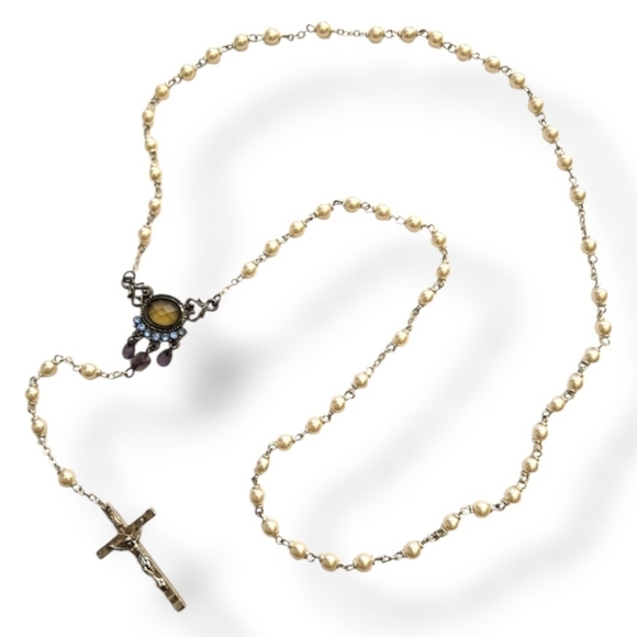 Vintage Jewelry - Vintage Rosary Necklace victorian revival art deco vampire Pearl Y drop